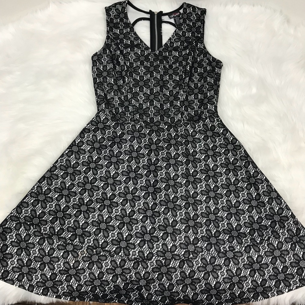 Profile Lace Daisy Floral Print Skater Short Dress